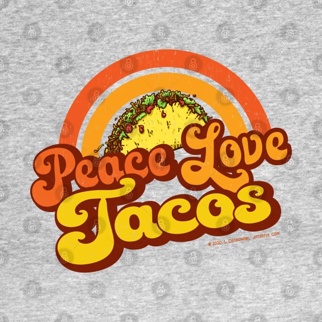 PEACE LOVE TACOS - Distressed Retro Rainbow by Jitterfly